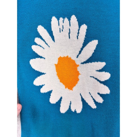 Laurie Felt Daisy Sweater XS Blue Floral Dopamine Knit Cottagecore Retro Inspo - Picture 6 of 9